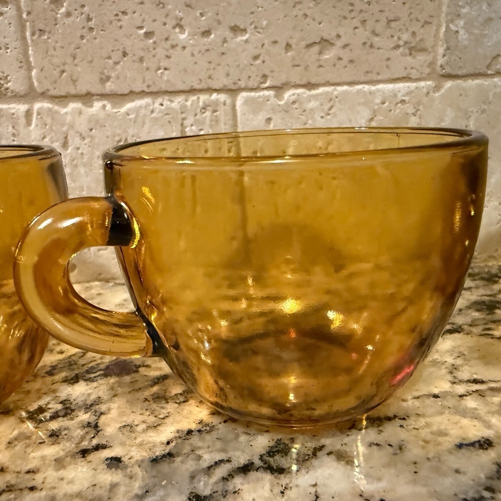Vintage Amber Indiana Glass Sunburst Teacups.